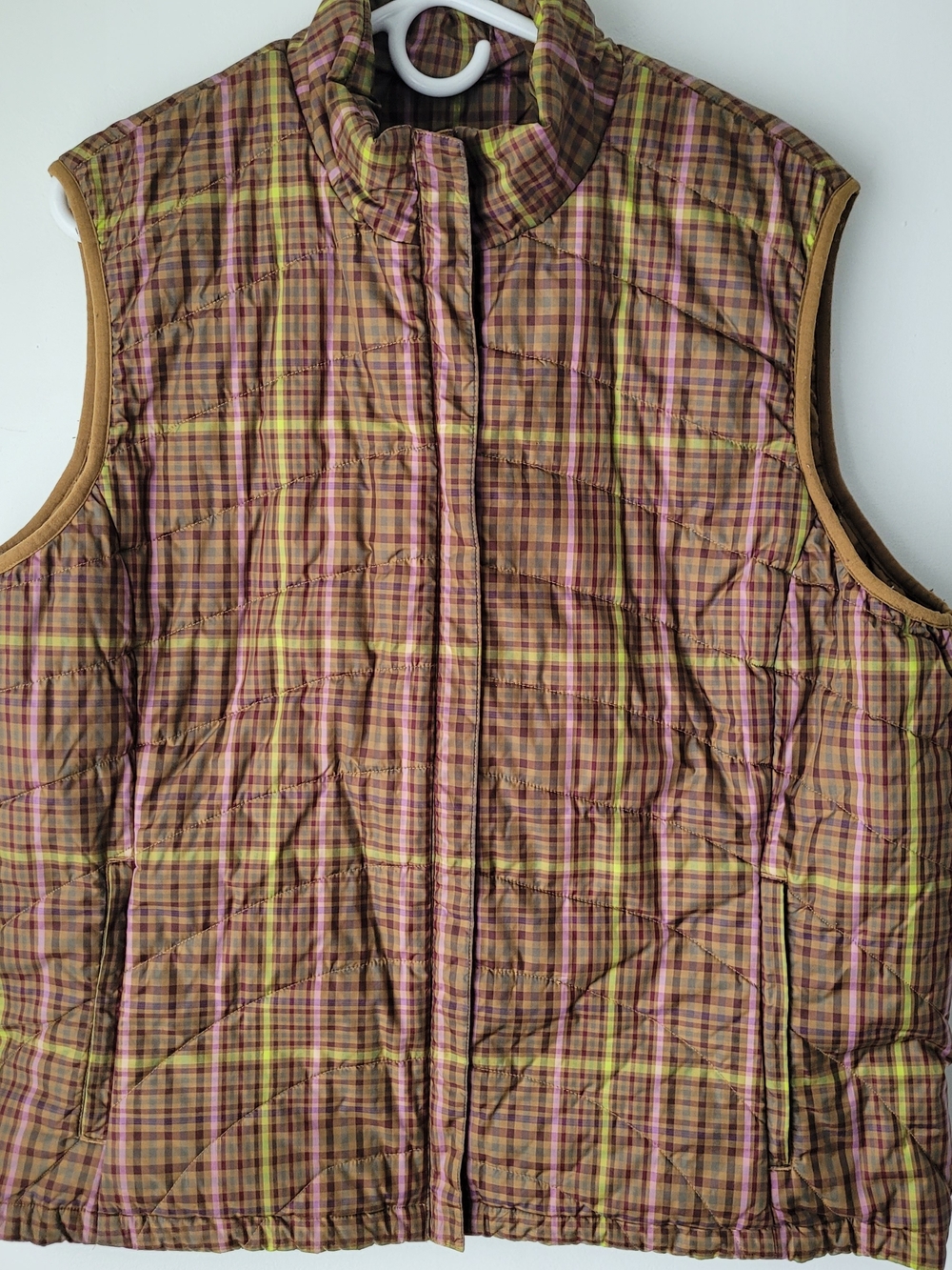 Lands' End Women Plaid Print Puffy Vest Size XL
